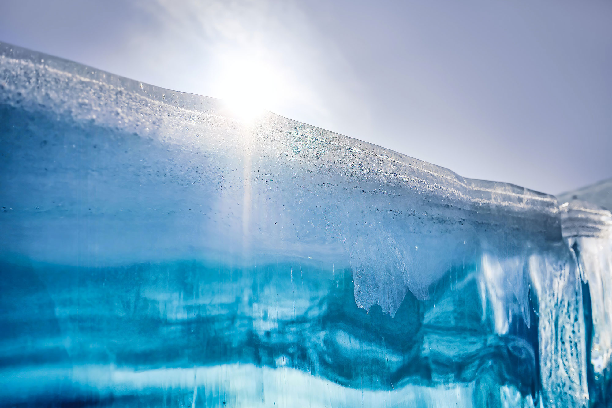 Sun shining through a glacier